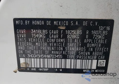 2017 Honda Fit Lx z USA, uszkodzony, nr VIN 3HGGK5H54HM703455